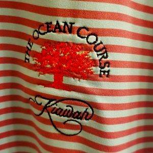 Peter Millar, M, light blue maroon stripe summer comfort shirt, very good condit